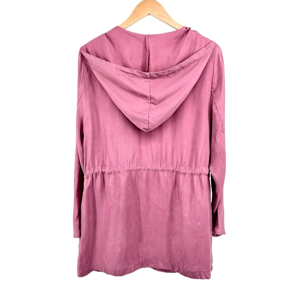 Anthropologie Melloday Short Trench Jacket Medium Dusty Rose Roll Tab Tie Waist - Picture 3 of 16